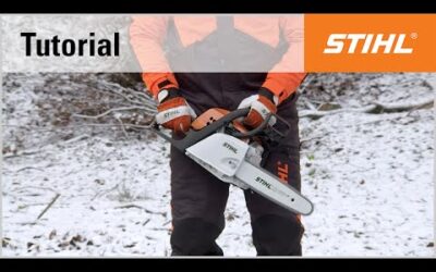 Ground start using the STIHL MS 181 chainsaw with choke