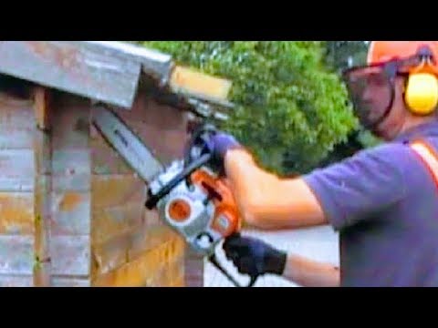 HOW TO TEAR DOWN HUT WITH CHAINSAW | DEMOLISH SHED WITH STIHL SAW TO MAKE FIREWOOD
