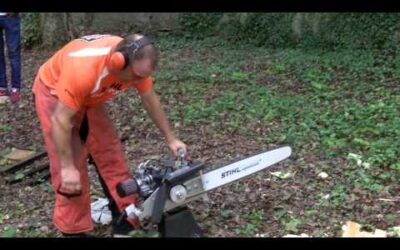 Gilles GIGUET, quintuple champion de France Stihl Timbersports : Démarrage de sa tronçonneuse