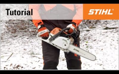 Ground start using the STIHL MS 241 C-EM chainsaw with M-Tronic