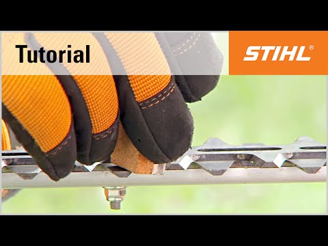 Sharpening the blades of a STIHL petrol hedge trimmer