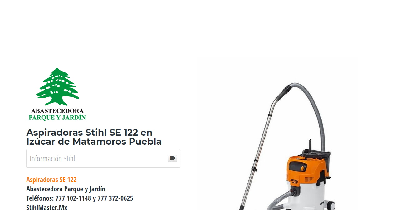 Aspiradoras Stihl SE 122 en Izúcar de Matamoros Puebla en Stihl Master contamos con más de 55 Aspiradoras listas para distribuirse en Puebla y todo México.