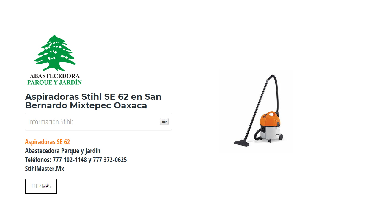 Aspiradoras Stihl SE 62 en San Bernardo Mixtepec Oaxaca en Stihl Master contamos con más de 56 Aspiradoras listas para distribuirse en Oaxaca y todo México.