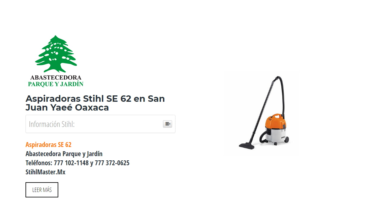 Aspiradoras Stihl SE 62 en San Juan Yaeé Oaxaca en Stihl Master contamos con más de 48 Aspiradoras listas para distribuirse en Oaxaca y todo México.