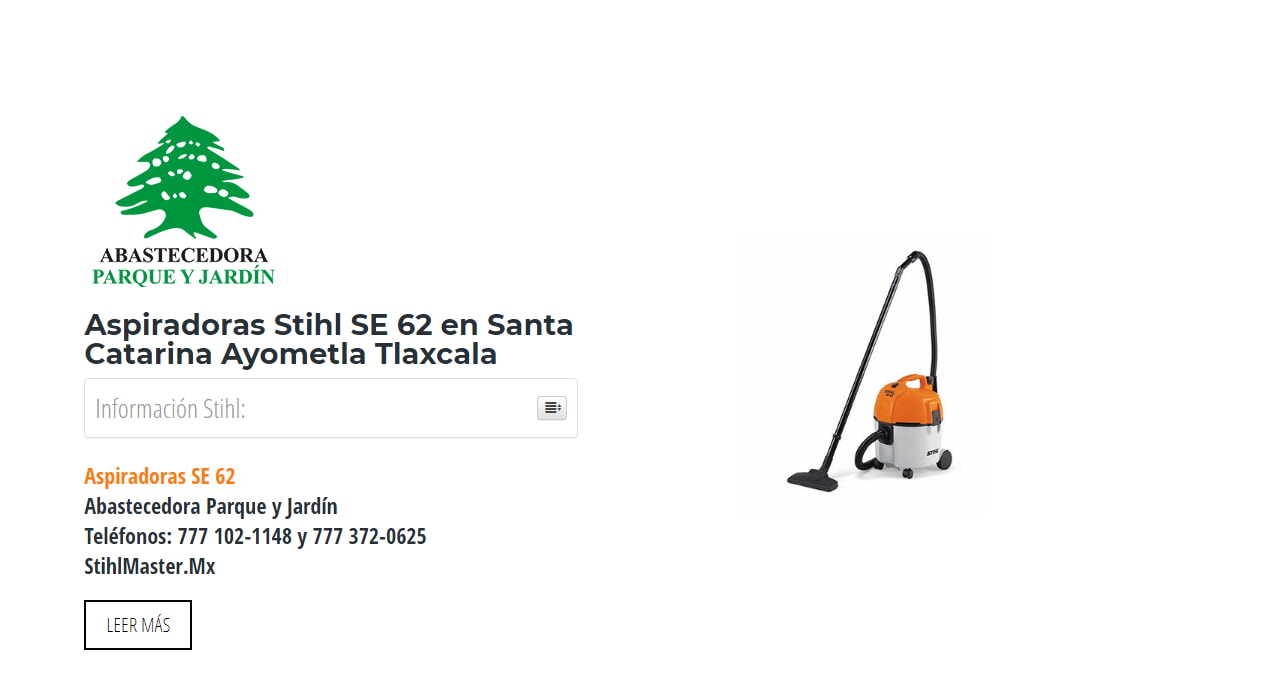 Aspiradoras Stihl SE 62 en Santa Catarina Ayometla Tlaxcala en Stihl Master contamos con más de 60 Aspiradoras listas para distribuirse en Tlaxcala y todo México.