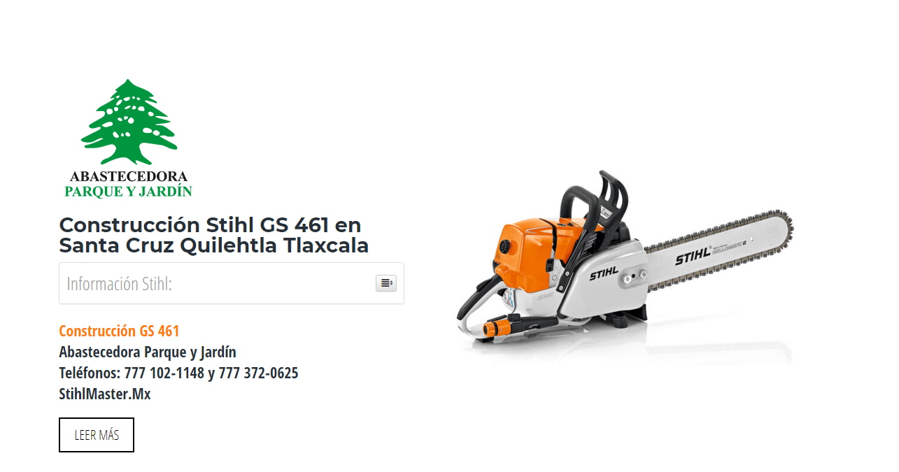 Construcción Stihl GS 461 en Santa Cruz Quilehtla Tlaxcala en Stihl Master contamos con más de 59 Construcción listas para distribuirse en Tlaxcala y todo México.