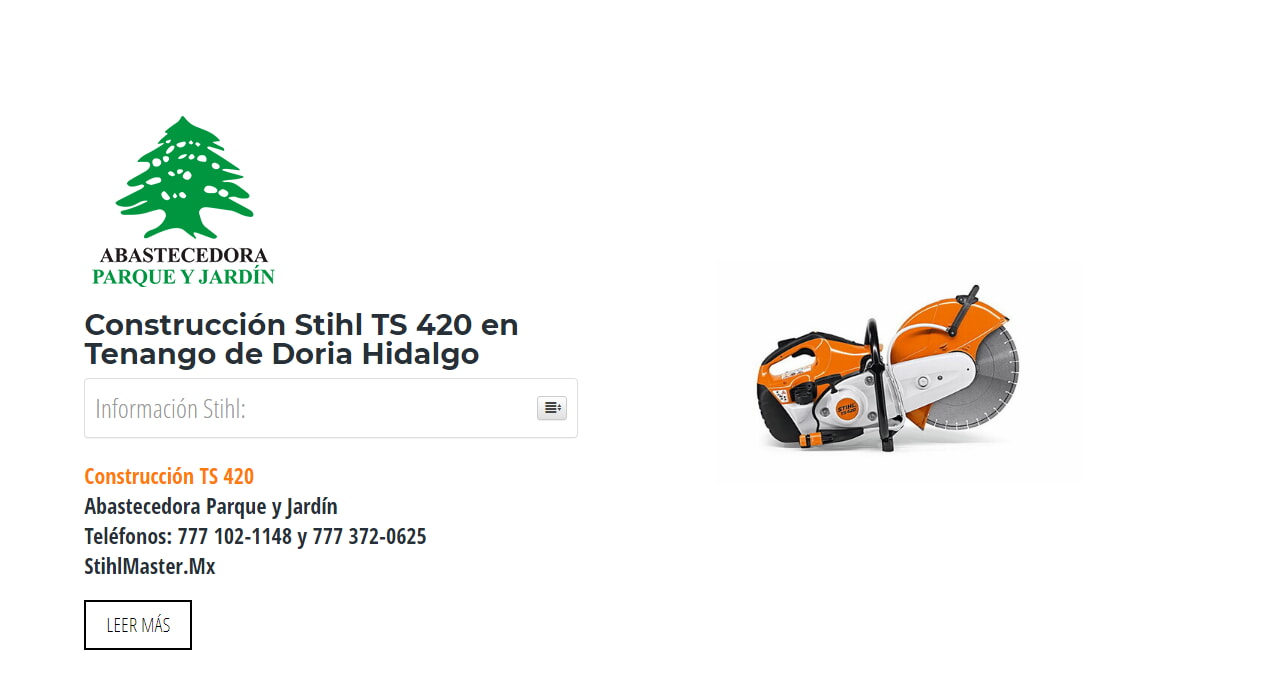 Construcción Stihl TS 420 en Tenango de Doria Hidalgo en Stihl Master contamos con más de 54 Construcción listas para distribuirse en Hidalgo y todo México.