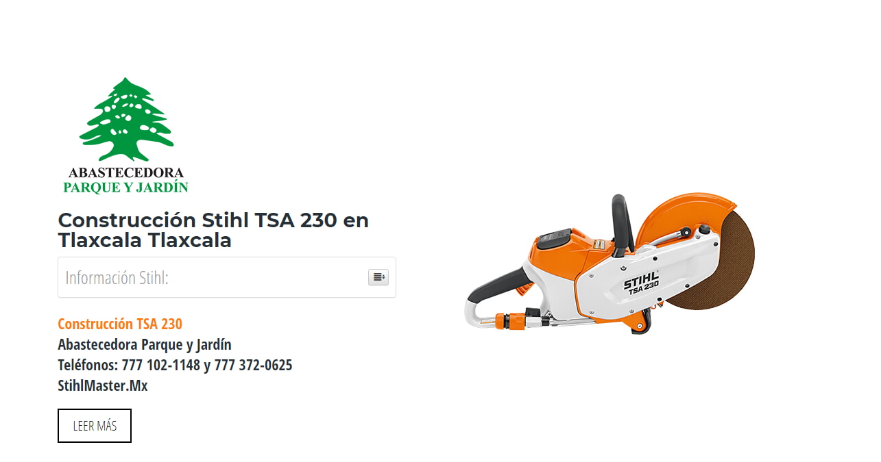 Construcción Stihl TSA 230 en Tlaxcala Tlaxcala en Stihl Master contamos con más de 48 Construcción listas para distribuirse en Tlaxcala y todo México.