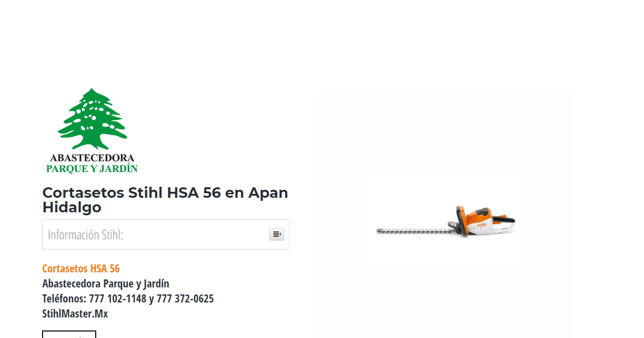 Cortasetos Stihl HSA 56 en Apan Hidalgo en Stihl Master contamos con más de 40 Cortasetos listas para distribuirse en Hidalgo y todo México.