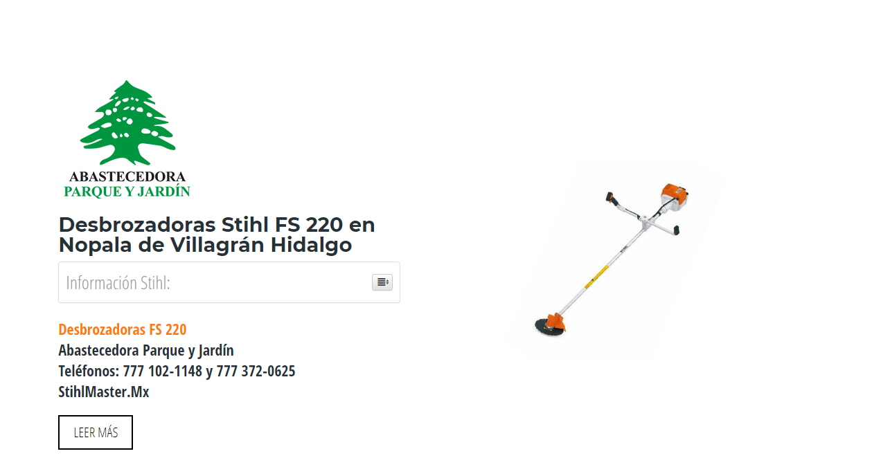Desbrozadoras Stihl FS 220 en Nopala de Villagrán Hidalgo en Stihl Master contamos con más de 58 Desbrozadoras listas para distribuirse en Hidalgo y todo México.
