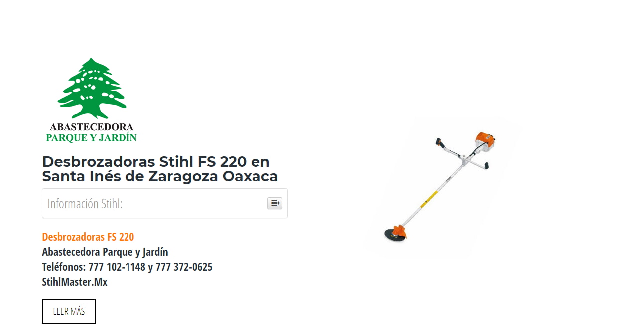 Desbrozadoras Stihl FS 220 en Santa Inés de Zaragoza Oaxaca en Stihl Master contamos con más de 60 Desbrozadoras listas para distribuirse en Oaxaca y todo México.