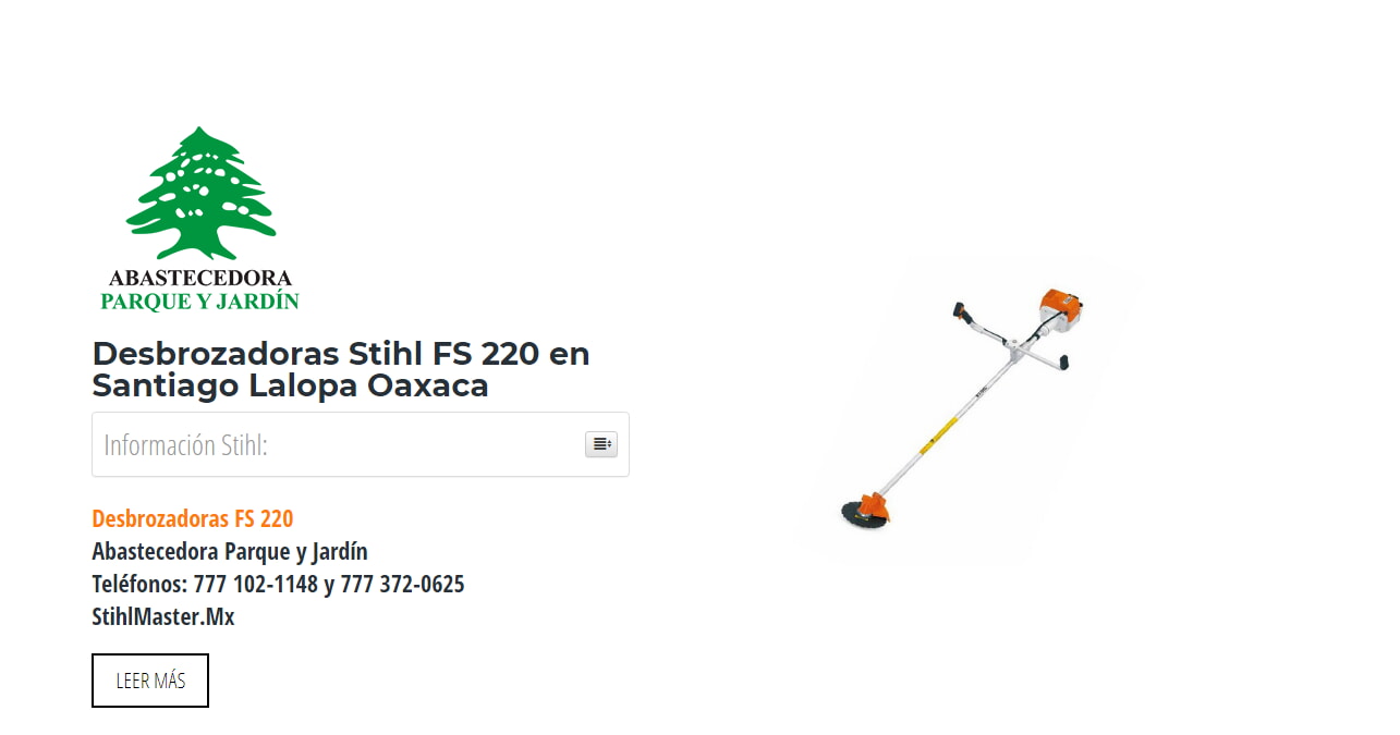 Desbrozadoras Stihl FS 220 en Santiago Lalopa Oaxaca en Stihl Master contamos con más de 53 Desbrozadoras listas para distribuirse en Oaxaca y todo México.