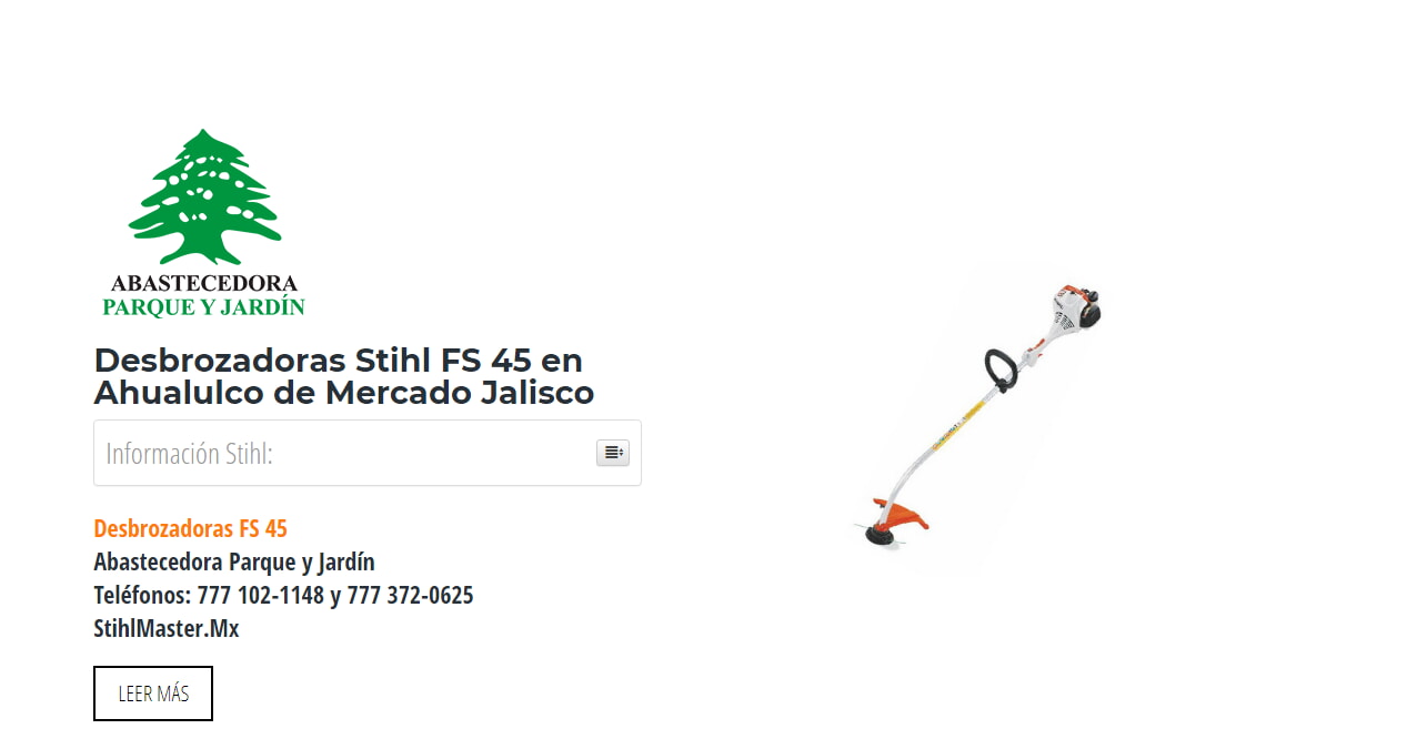 Desbrozadoras Stihl FS 45 en Ahualulco de Mercado Jalisco en Stihl Master contamos con más de 58 Desbrozadoras listas para distribuirse en Jalisco y todo México.