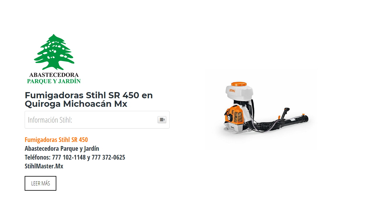 Fumigadoras Stihl SR 450 en Quiroga Michoacán Mx en Stihl Master contamos con más de 48 Fumigadoras listas para distribuirse en Michoacán y todo México.