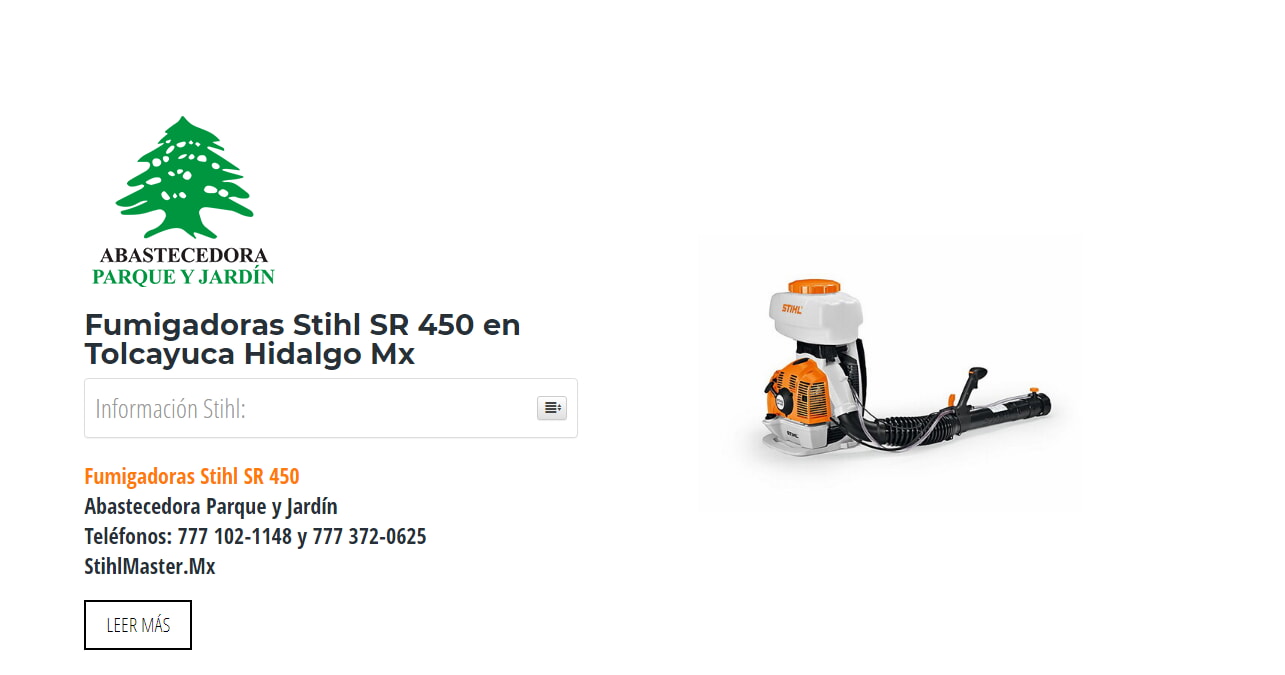 Fumigadoras Stihl SR 450 en Tolcayuca Hidalgo Mx en Stihl Master contamos con más de 48 Fumigadoras listas para distribuirse en Hidalgo y todo México.