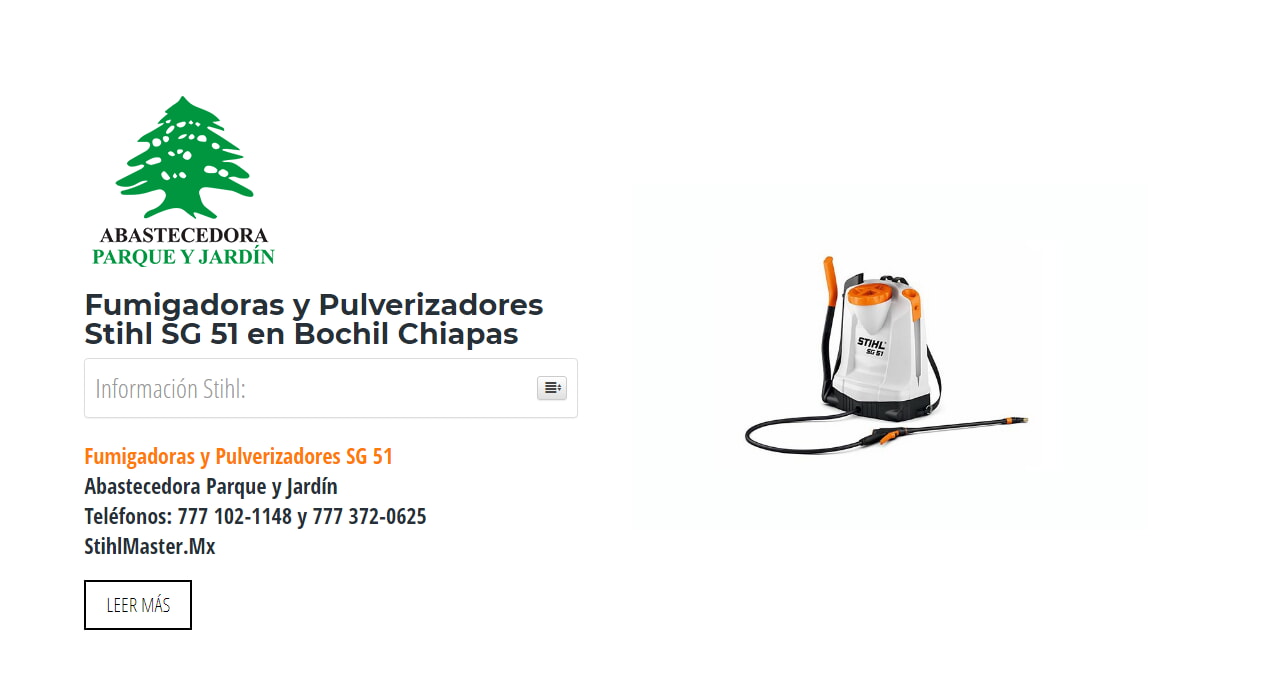 Fumigadoras y Pulverizadores Stihl SG 51 en Bochil Chiapas en Stihl Master contamos con más de 59 Fumigadoras y Pulverizadores listas para distribuirse en Chiapas y todo México.