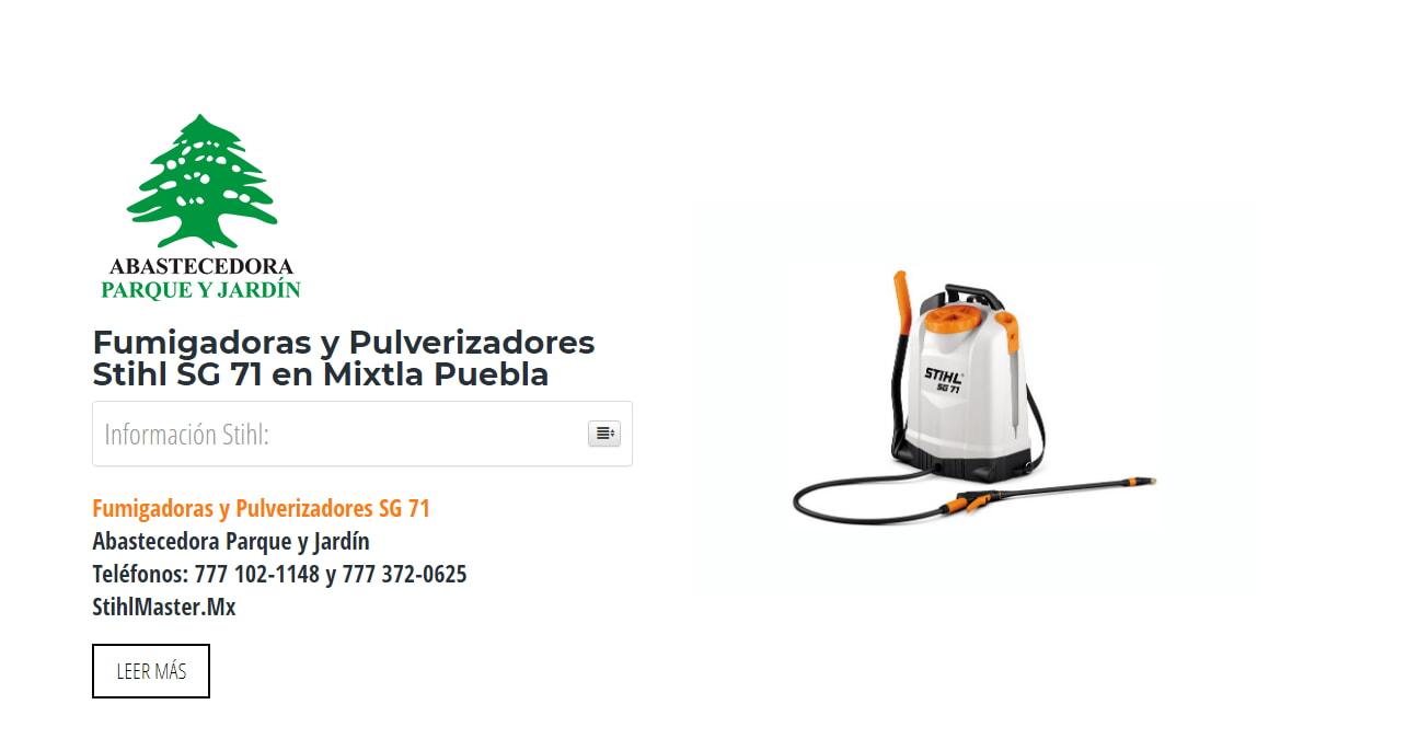 Fumigadoras y Pulverizadores Stihl SG 71 en Mixtla Puebla en Stihl Master contamos con más de 58 Fumigadoras y Pulverizadores listas para distribuirse en Puebla y todo México.
