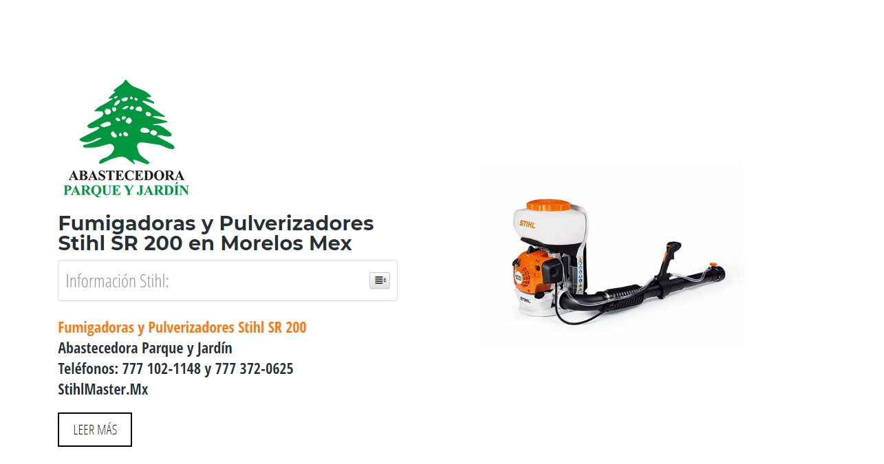 Fumigadoras y Pulverizadores Stihl SR 200 en Morelos Mex en Stihl Master contamos con más de 56 Fumigadoras y Pulverizadores listas para distribuirse en Morelos y todo México.