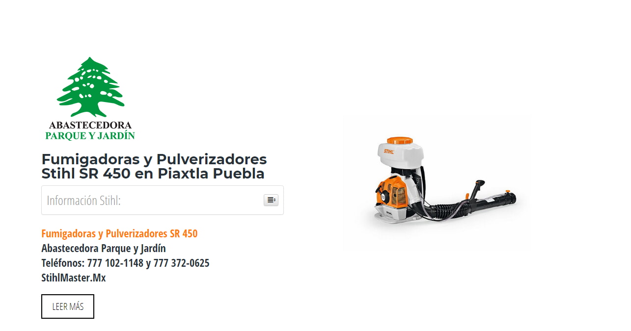 Fumigadoras y Pulverizadores Stihl SR 450 en Piaxtla Puebla en Stihl Master contamos con más de 60 Fumigadoras y Pulverizadores listas para distribuirse en Puebla y todo México.