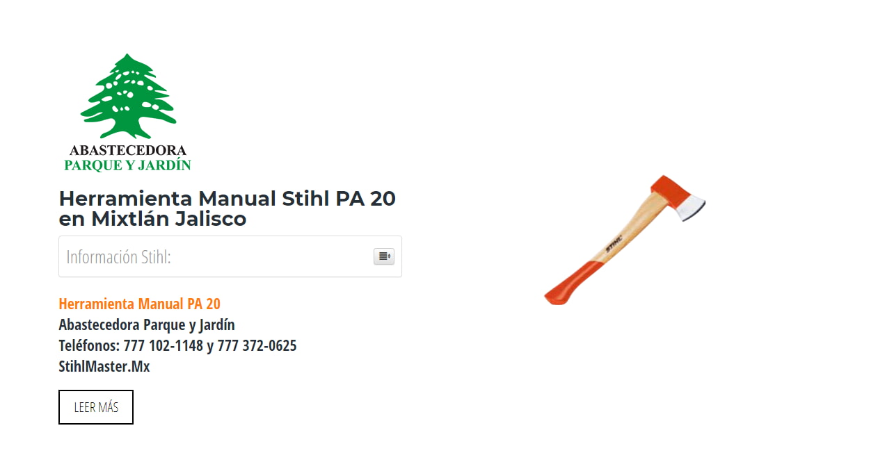 Herramienta Manual Stihl PA 20 en Mixtlán Jalisco en Stihl Master contamos con más de 50 Herramienta Manual listas para distribuirse en Jalisco y todo México.