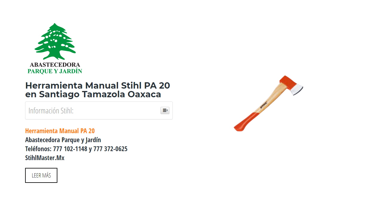 Herramienta Manual Stihl PA 20 en Santiago Tamazola Oaxaca en Stihl Master contamos con más de 59 Herramienta Manual listas para distribuirse en Oaxaca y todo México.
