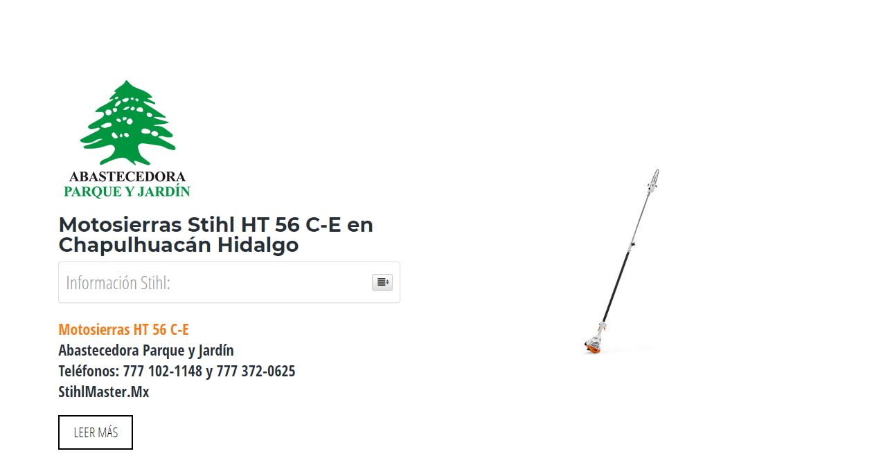 Motosierras Stihl HT 56 C-E en Chapulhuacán Hidalgo en Stihl Master contamos con más de 52 Motosierras listas para distribuirse en Hidalgo y todo México.