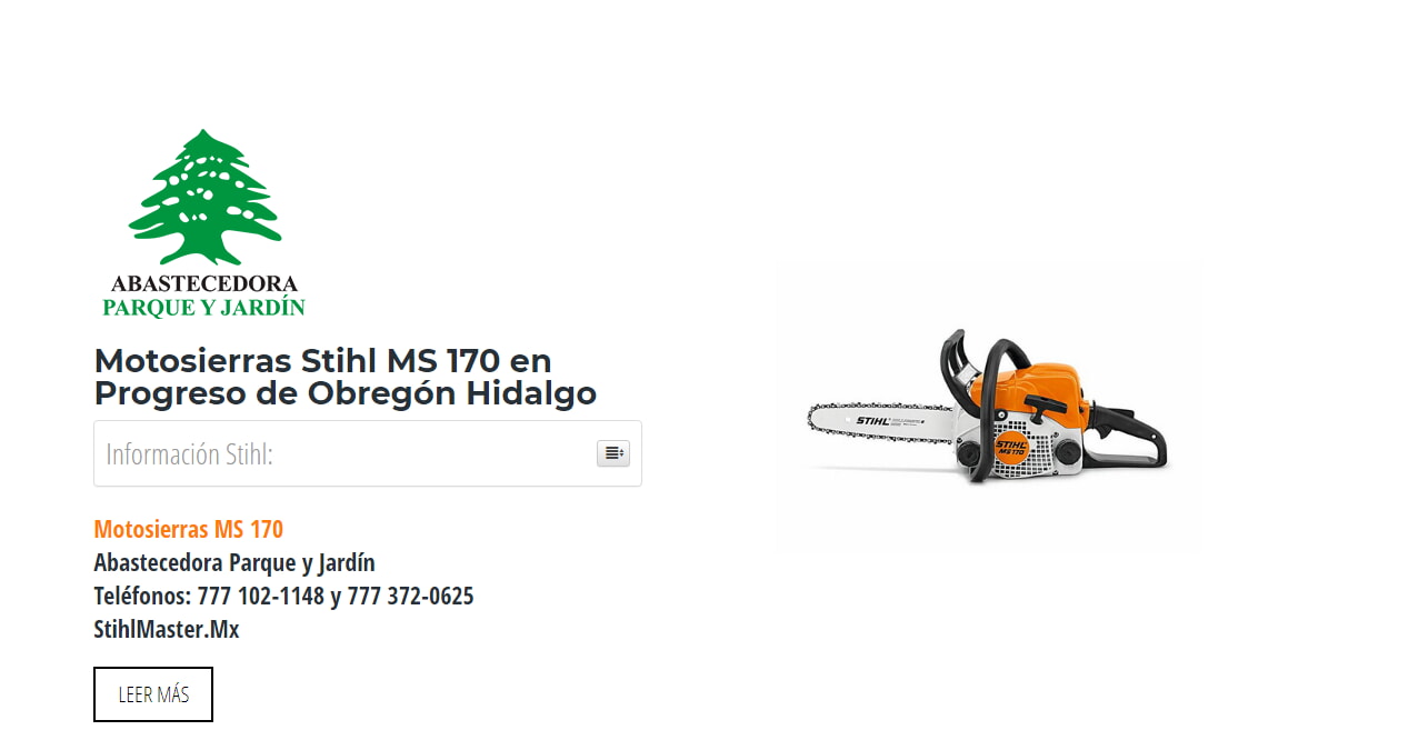 Motosierras Stihl MS 170 en Progreso de Obregón Hidalgo en Stihl Master contamos con más de 56 Motosierras listas para distribuirse en Hidalgo y todo México.