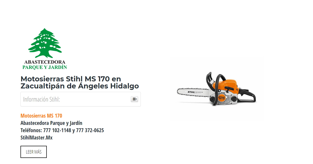 Motosierras Stihl MS 170 en Zacualtipán de Ángeles Hidalgo en Stihl Master contamos con más de 59 Motosierras listas para distribuirse en Hidalgo y todo México.