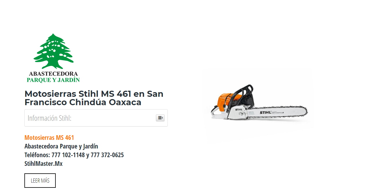 Motosierras Stihl MS 461 en San Francisco Chindúa Oaxaca en Stihl Master contamos con más de 57 Motosierras listas para distribuirse en Oaxaca y todo México.