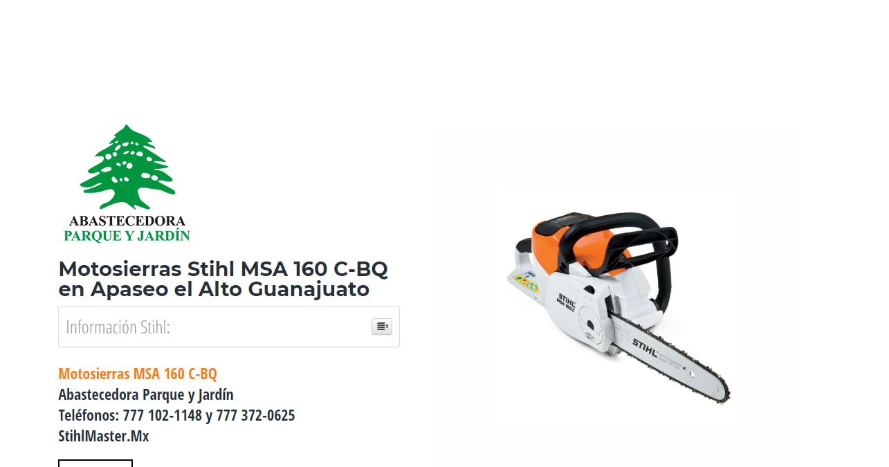 Motosierras Stihl MSA 160 C-BQ en Apaseo el Alto Guanajuato en Stihl Master contamos con más de 60 Motosierras listas para distribuirse en Guanajuato y todo México.