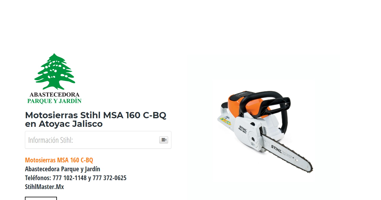 Motosierras Stihl MSA 160 C-BQ en Atoyac Jalisco en Stihl Master contamos con más de 49 Motosierras listas para distribuirse en Jalisco y todo México.
