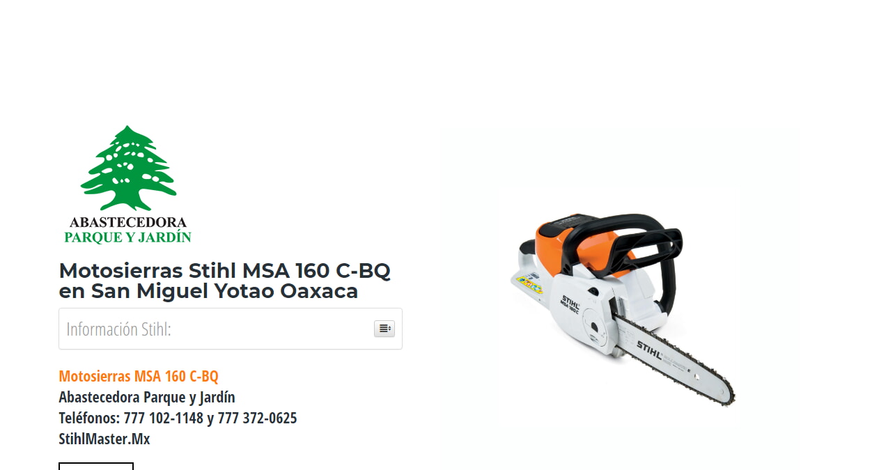 Motosierras Stihl MSA 160 C-BQ en San Miguel Yotao Oaxaca en Stihl Master contamos con más de 58 Motosierras listas para distribuirse en Oaxaca y todo México.