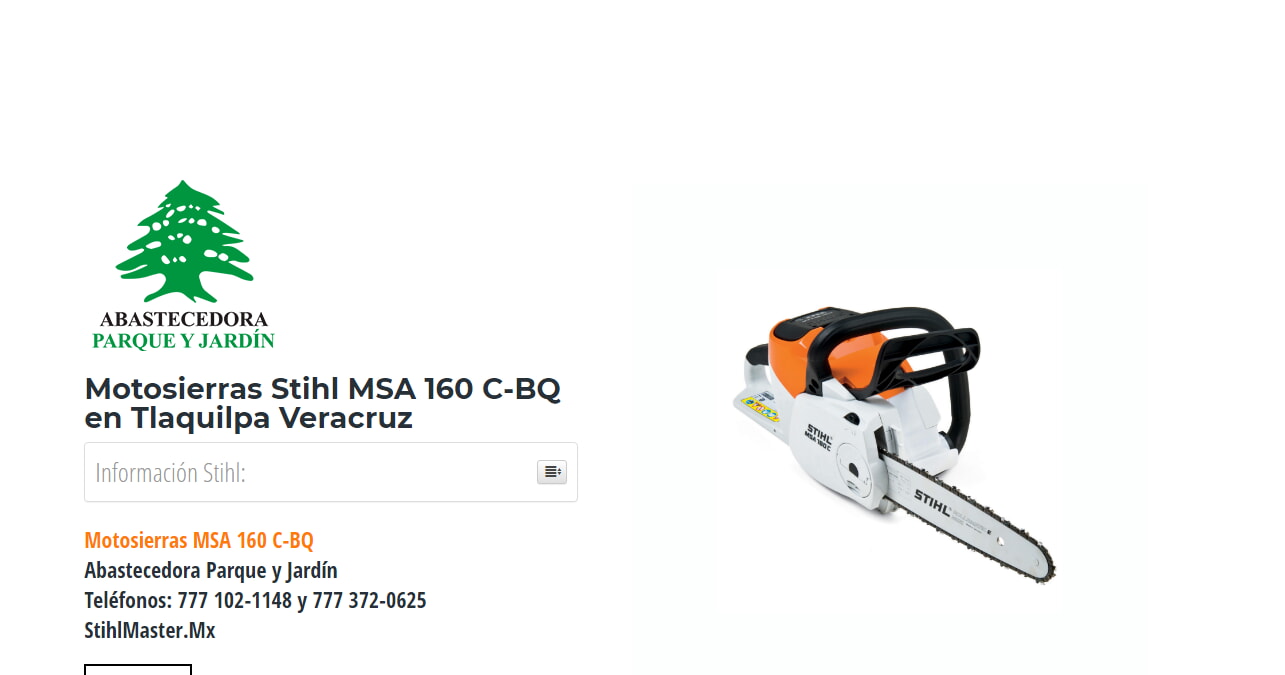 Motosierras Stihl MSA 160 C-BQ en Tlaquilpa Veracruz en Stihl Master contamos con más de 53 Motosierras listas para distribuirse en Veracruz y todo México.
