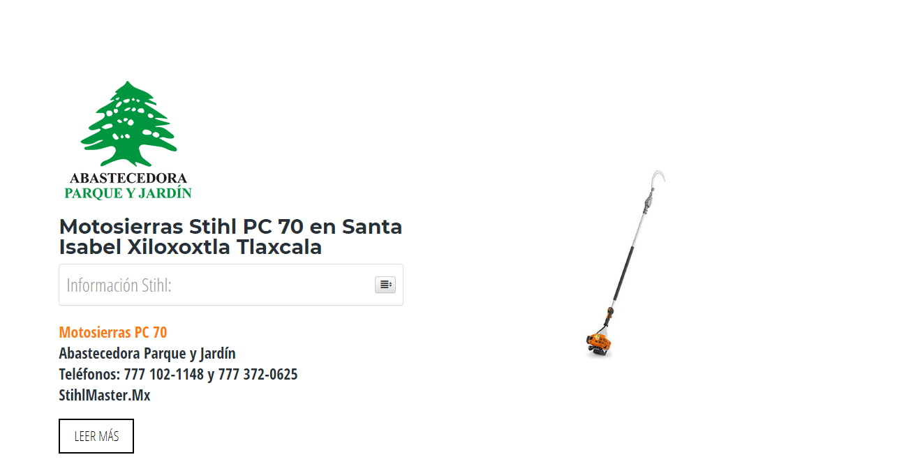 Motosierras Stihl PC 70 en Santa Isabel Xiloxoxtla Tlaxcala en Stihl Master contamos con más de 60 Motosierras listas para distribuirse en Tlaxcala y todo México.