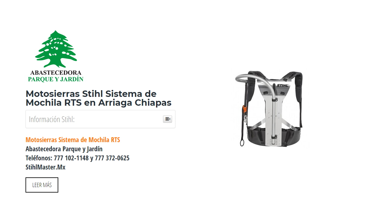 Motosierras Stihl Sistema de Mochila RTS en Arriaga Chiapas en Stihl Master contamos con más de 60 Motosierras listas para distribuirse en Chiapas y todo México.