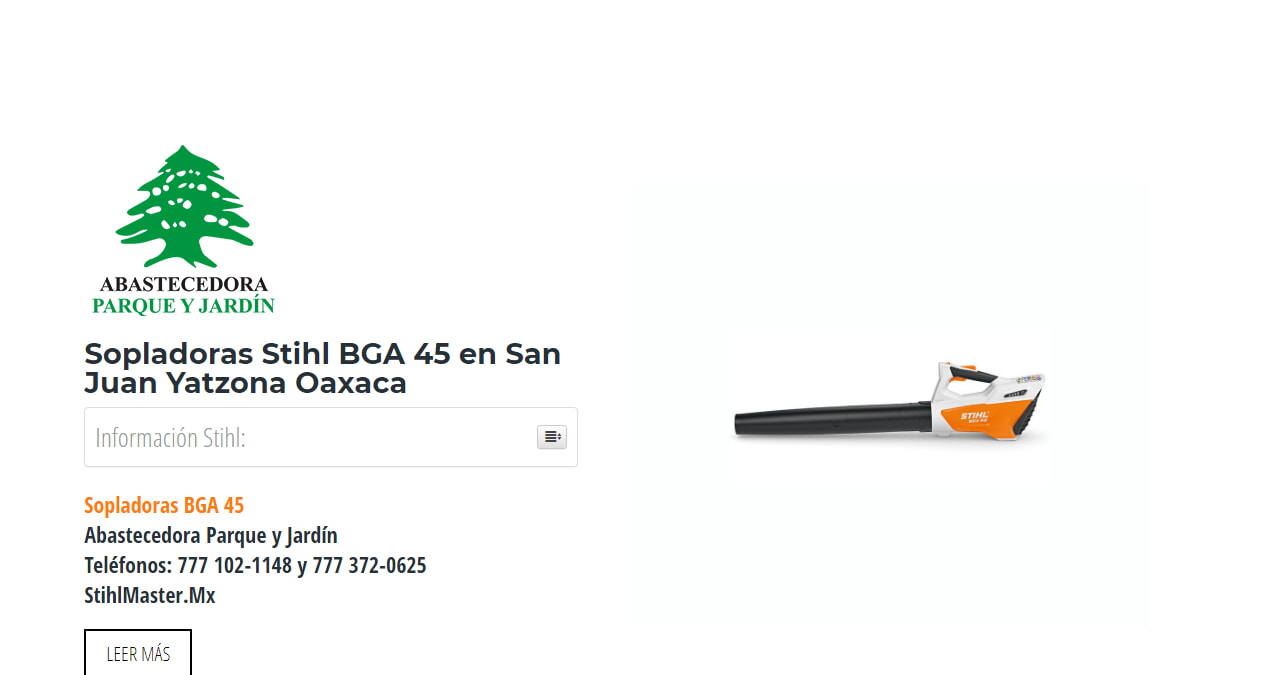 Sopladoras Stihl BGA 45 en San Juan Yatzona Oaxaca en Stihl Master contamos con más de 51 Sopladoras listas para distribuirse en Oaxaca y todo México.