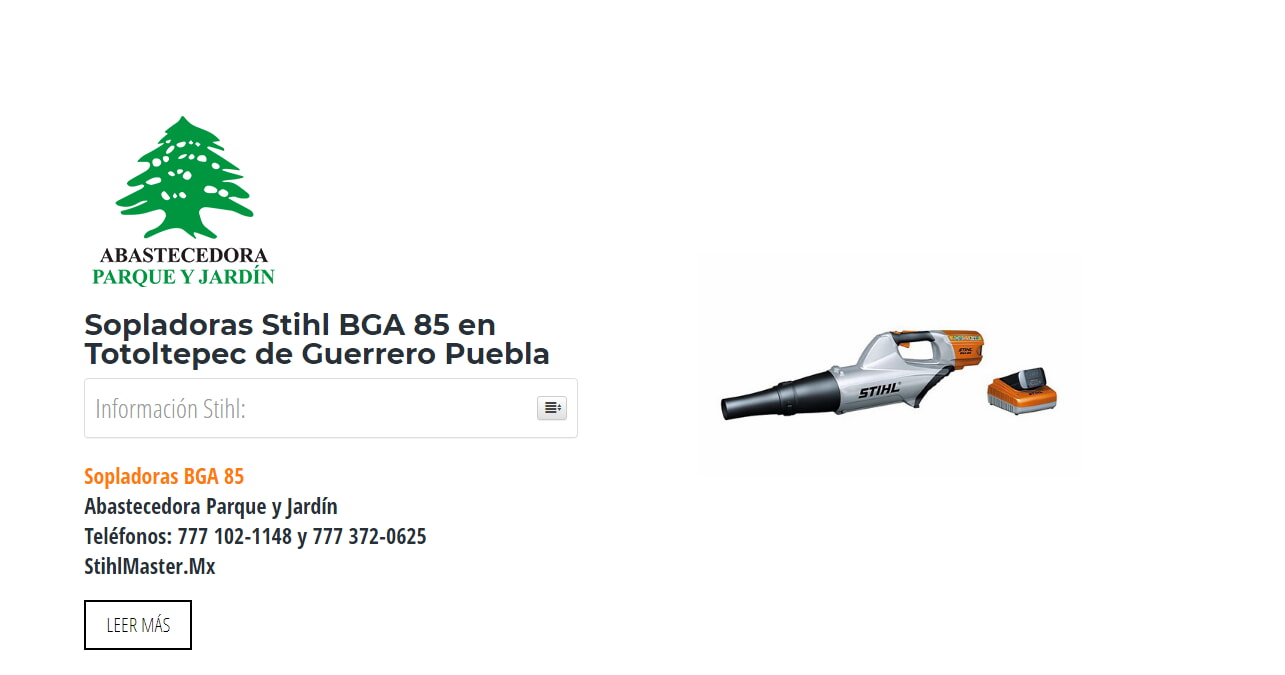 Sopladoras Stihl BGA 85 en Totoltepec de Guerrero Puebla en Stihl Master contamos con más de 57 Sopladoras listas para distribuirse en Puebla y todo México.