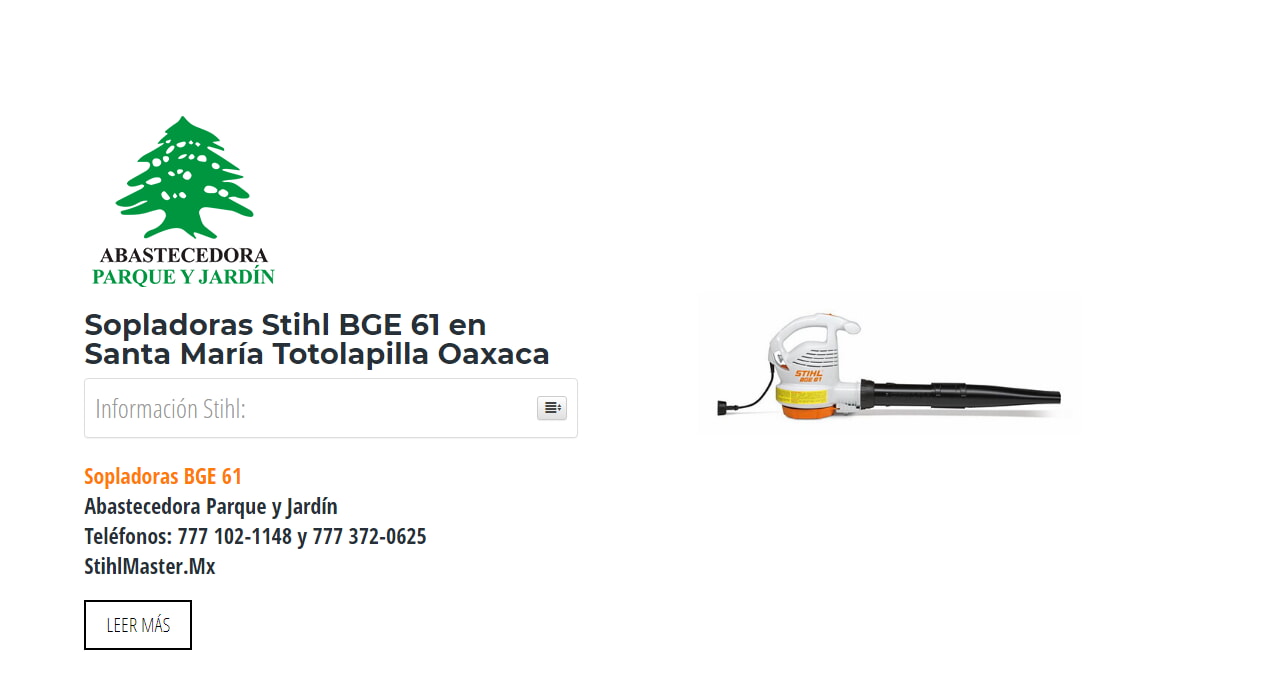 Sopladoras Stihl BGE 61 en Santa María Totolapilla Oaxaca en Stihl Master contamos con más de 58 Sopladoras listas para distribuirse en Oaxaca y todo México.