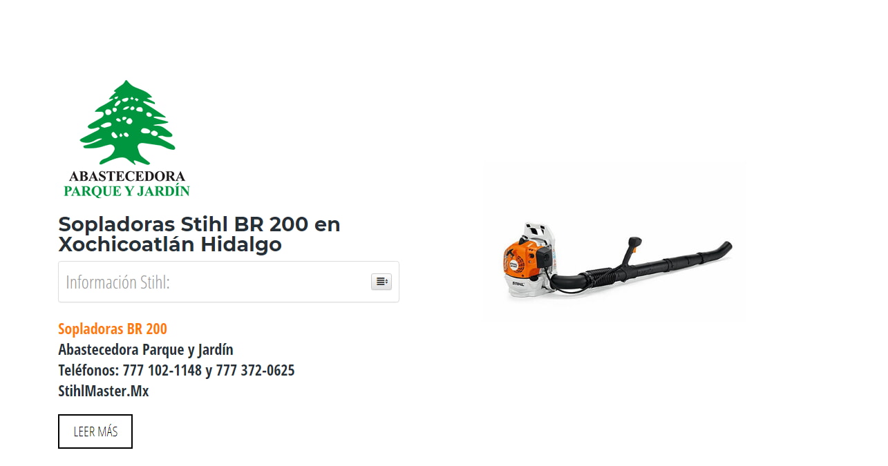 Sopladoras Stihl BR 200 en Xochicoatlán Hidalgo en Stihl Master contamos con más de 48 Sopladoras listas para distribuirse en Hidalgo y todo México.