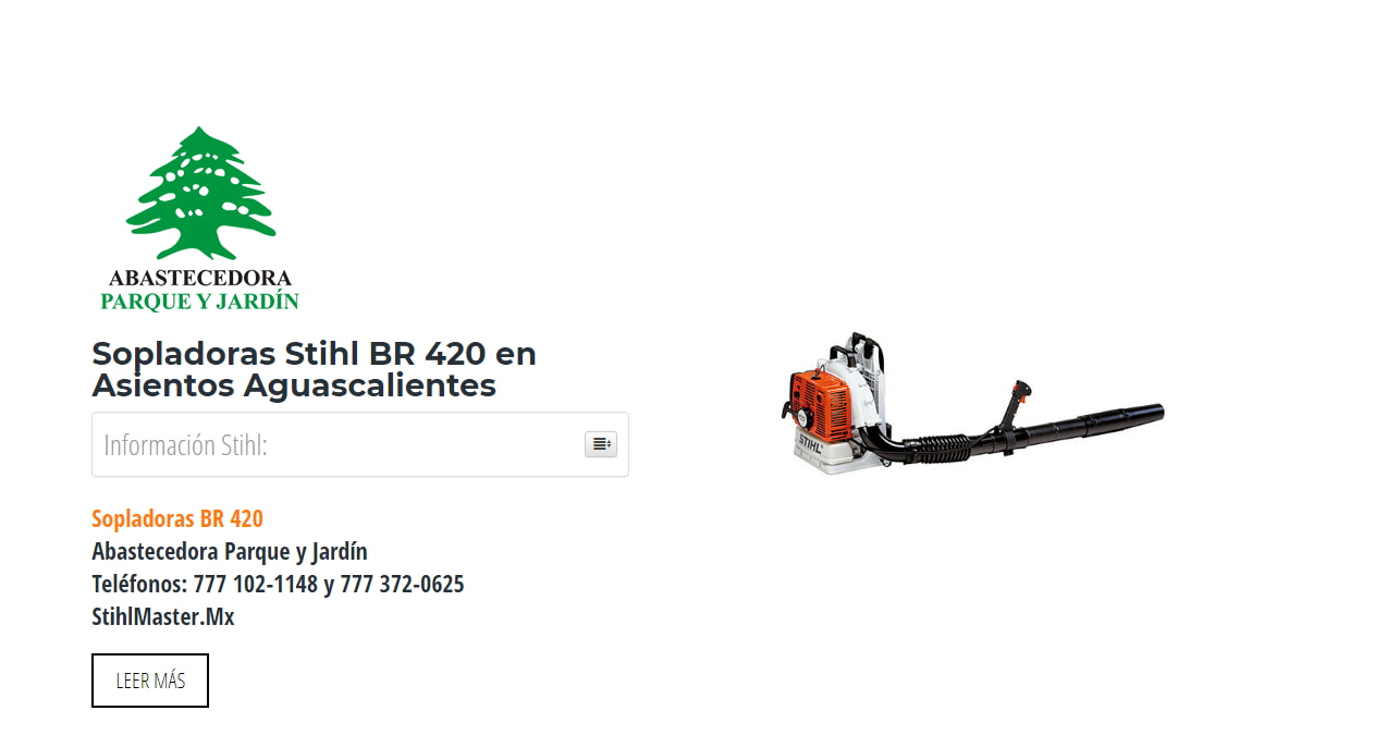Sopladoras Stihl BR 420 en Asientos Aguascalientes en Stihl Master contamos con más de 51 Sopladoras listas para distribuirse en Aguascalientes y todo México.