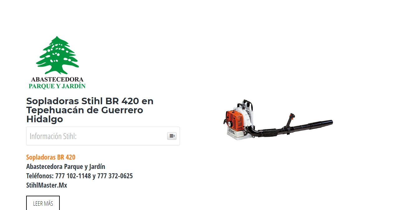 Sopladoras Stihl BR 420 en Tepehuacán de Guerrero Hidalgo en Stihl Master contamos con más de 58 Sopladoras listas para distribuirse en Hidalgo y todo México.