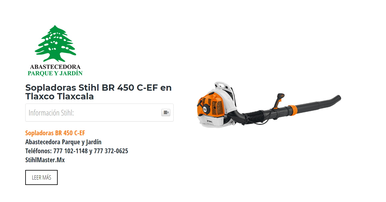 Sopladoras Stihl BR 450 C-EF en Tlaxco Tlaxcala en Stihl Master contamos con más de 48 Sopladoras listas para distribuirse en Tlaxcala y todo México.