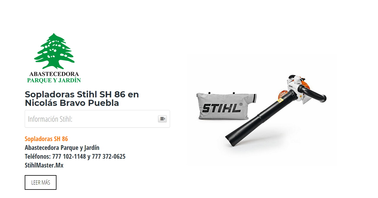 Sopladoras Stihl SH 86 en Nicolás Bravo Puebla en Stihl Master contamos con más de 47 Sopladoras listas para distribuirse en Puebla y todo México.